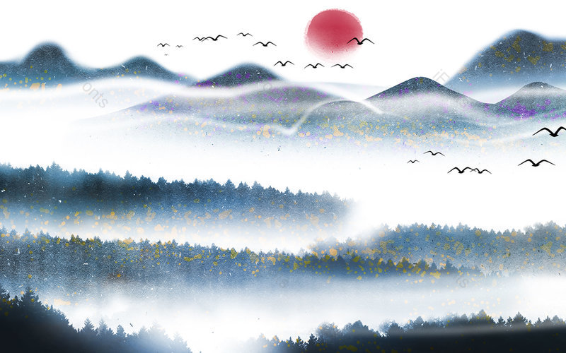 中国风清新手绘风景山水插画背景设计,插画/手绘图,插画/手绘图库,插画/手绘图下载,插画/手绘